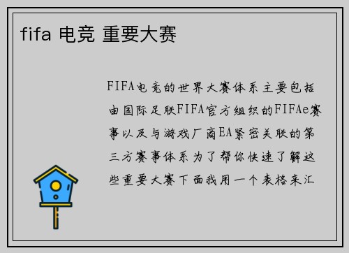 fifa 电竞 重要大赛